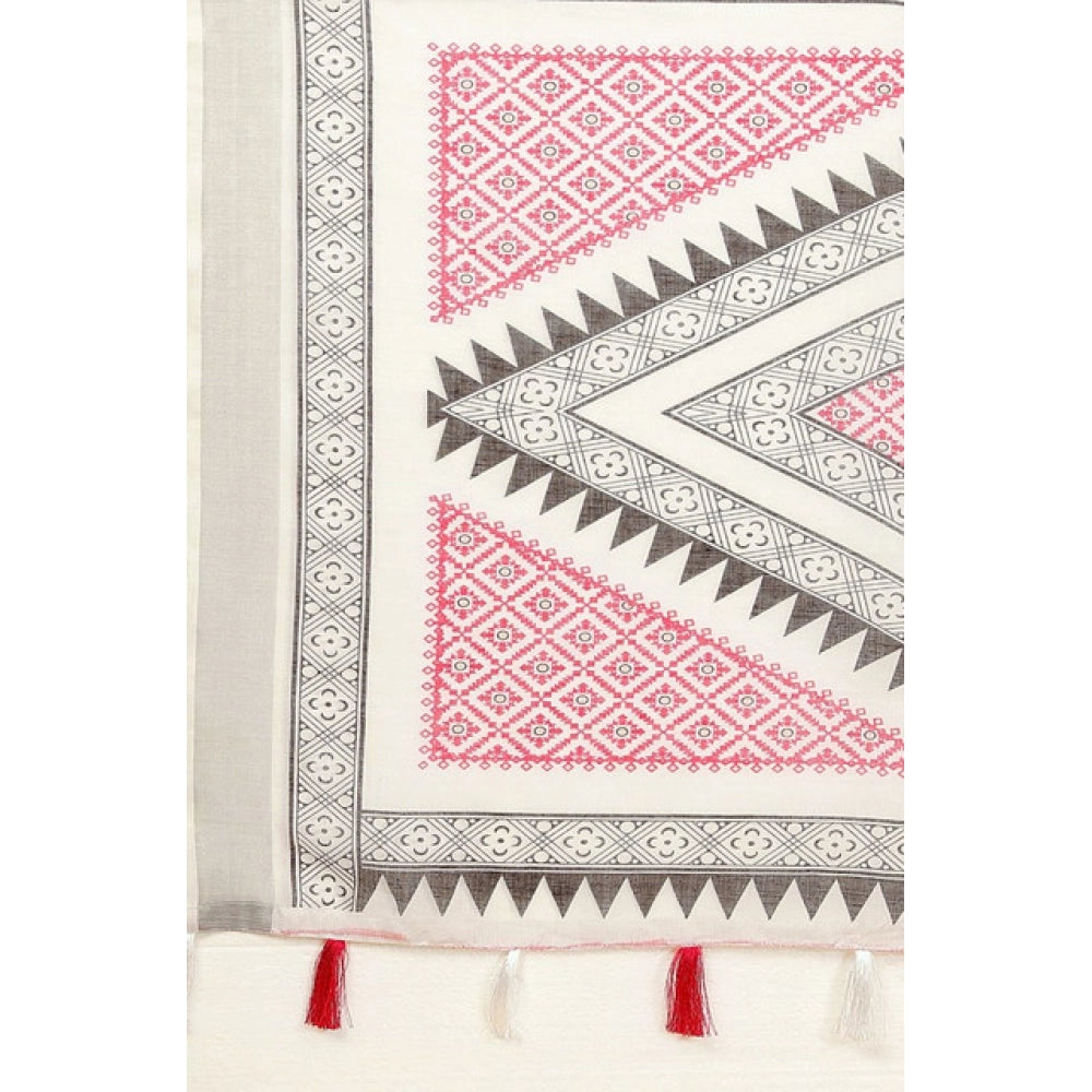 Facinating Women's Linen Printed Saree With Blouse Piece