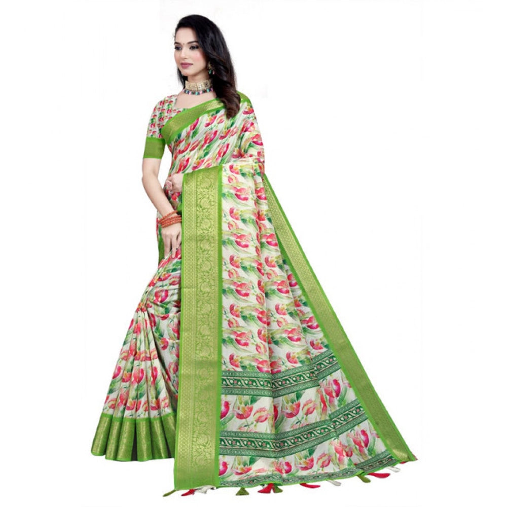 Exclusive Women's Cotton Silk Floral Printed Saree With Blouse Piece