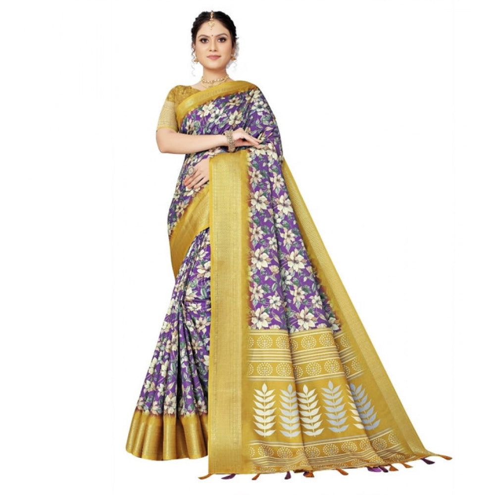 Gracious Women's Cotton Silk Floral Printed Saree With Blouse Piece