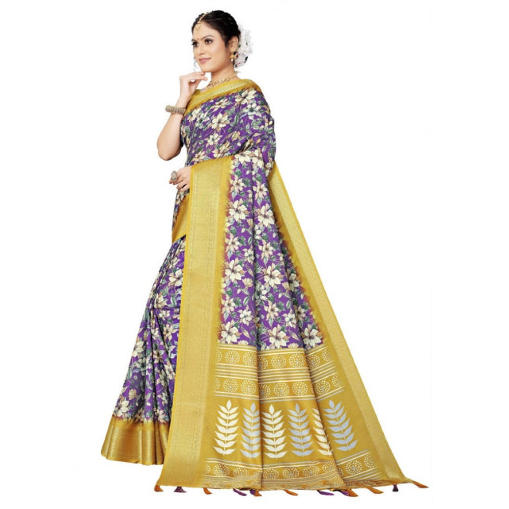 Gracious Women's Cotton Silk Floral Printed Saree With Blouse Piece