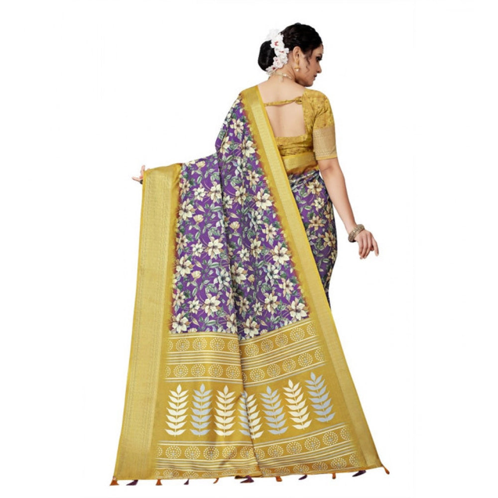 Gracious Women's Cotton Silk Floral Printed Saree With Blouse Piece