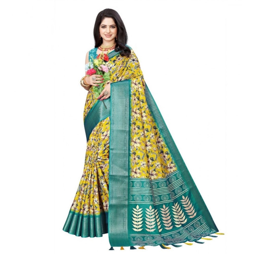 Gracious Women's Cotton Silk Floral Printed Saree With Blouse Piece