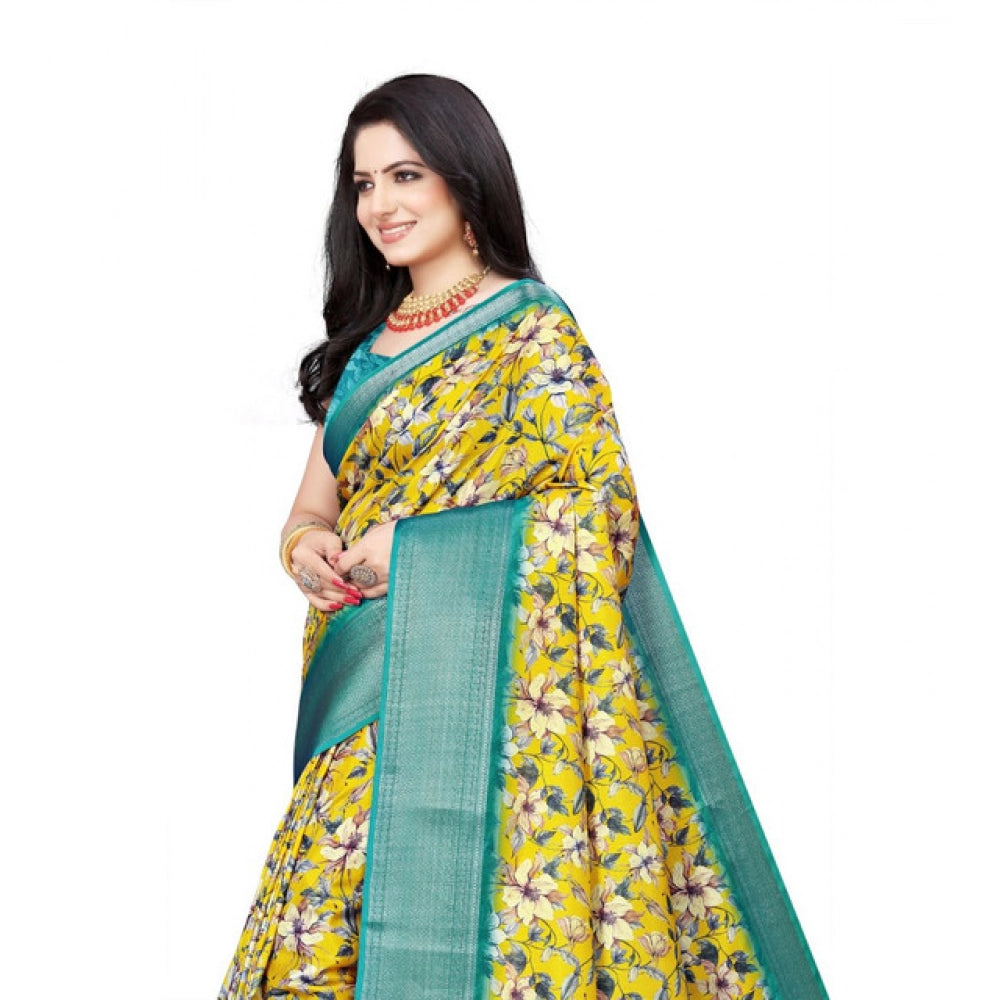 Gracious Women's Cotton Silk Floral Printed Saree With Blouse Piece