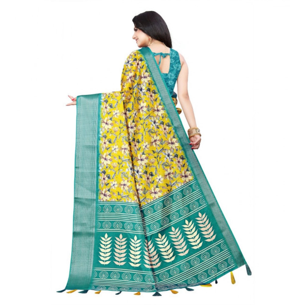 Gracious Women's Cotton Silk Floral Printed Saree With Blouse Piece