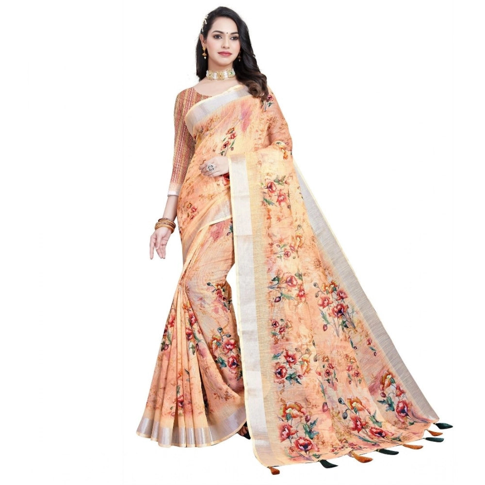 Gracious Women's Cotton Silk Floral Printed Saree With Blouse Piece