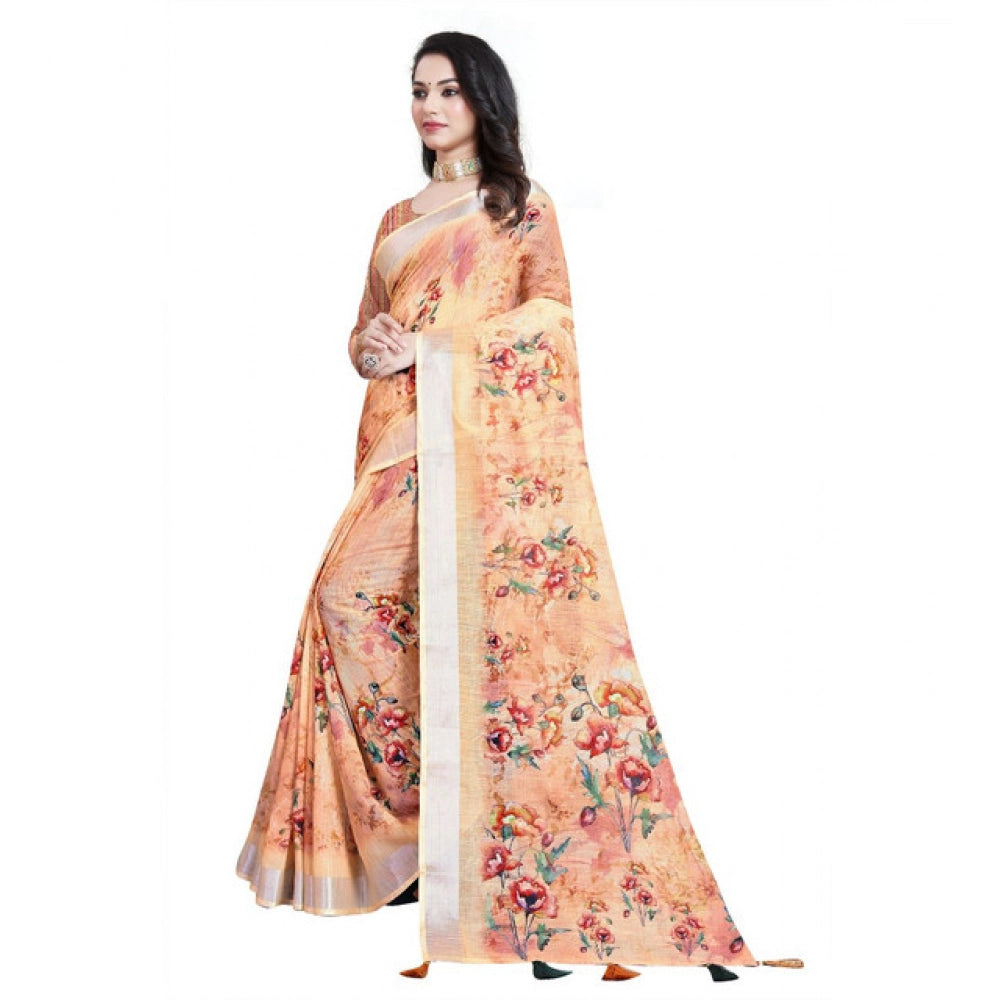 Gracious Women's Cotton Silk Floral Printed Saree With Blouse Piece