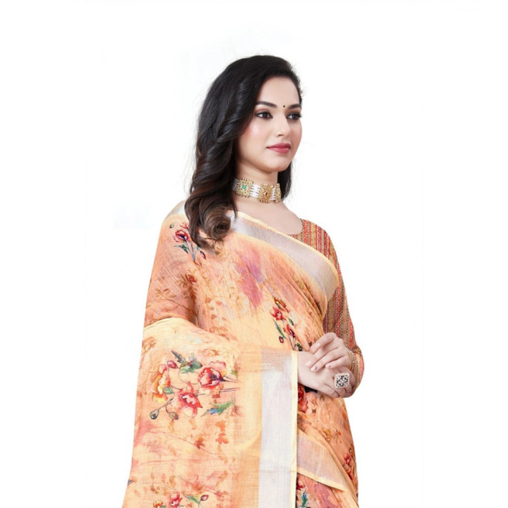 Gracious Women's Cotton Silk Floral Printed Saree With Blouse Piece