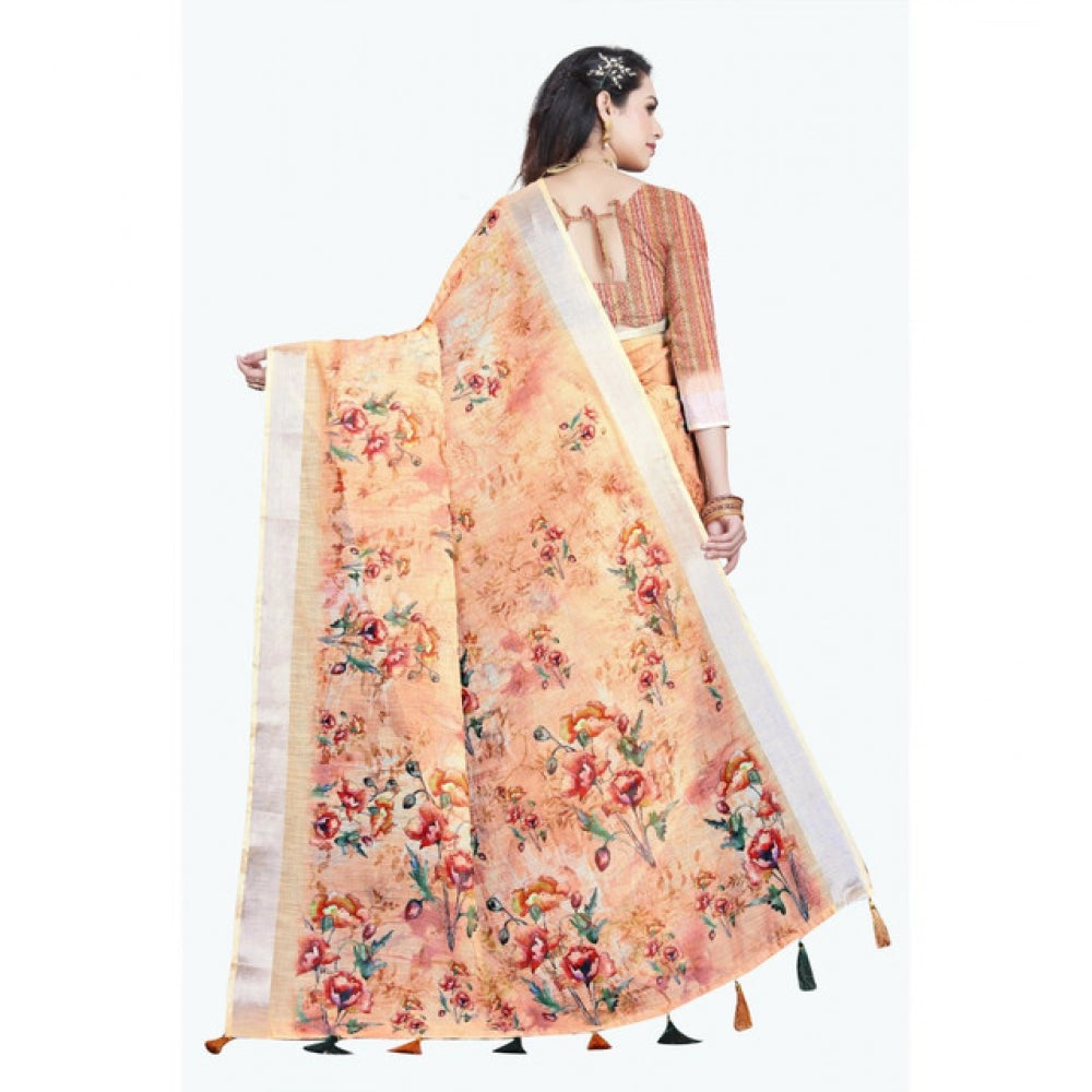 Gracious Women's Cotton Silk Floral Printed Saree With Blouse Piece