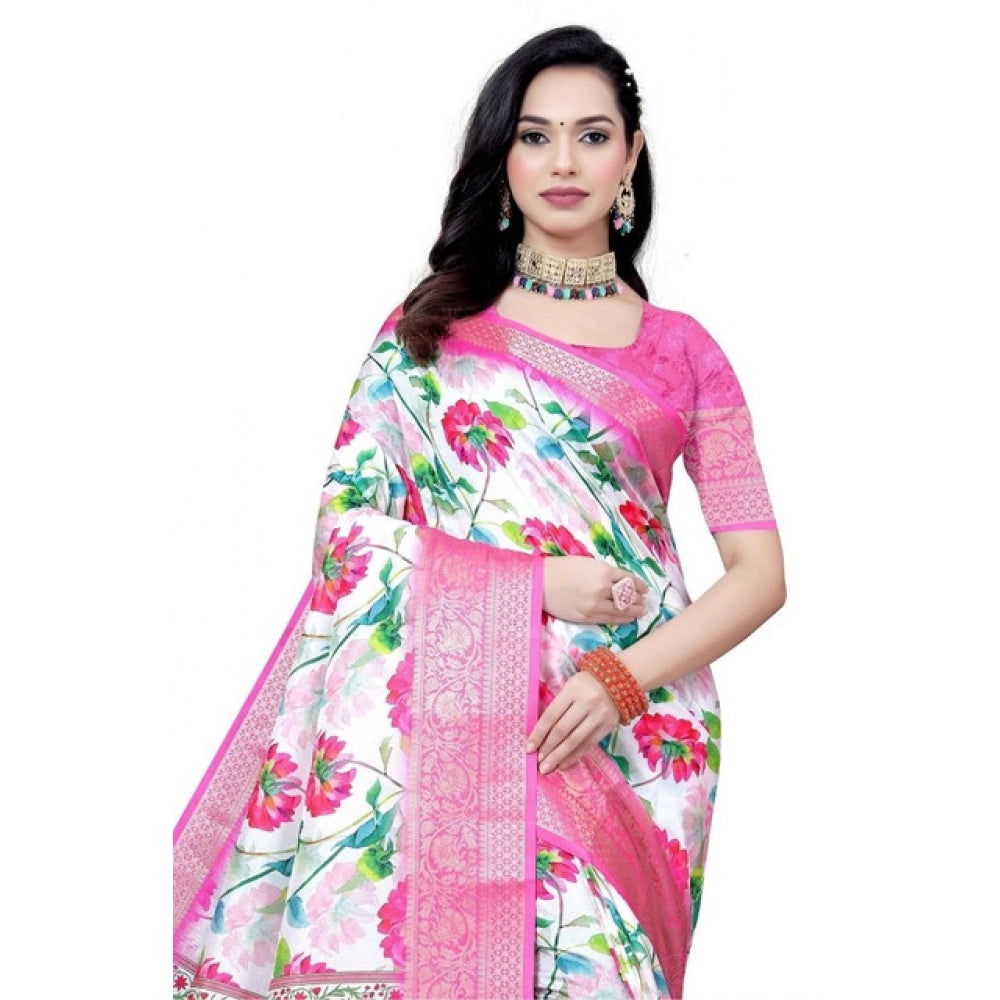 Gracious Women's Cotton Silk Floral Printed Saree With Blouse Piece
