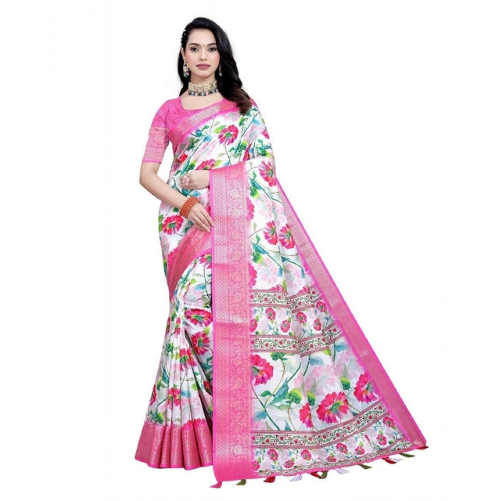 Gracious Women's Cotton Silk Floral Printed Saree With Blouse Piece