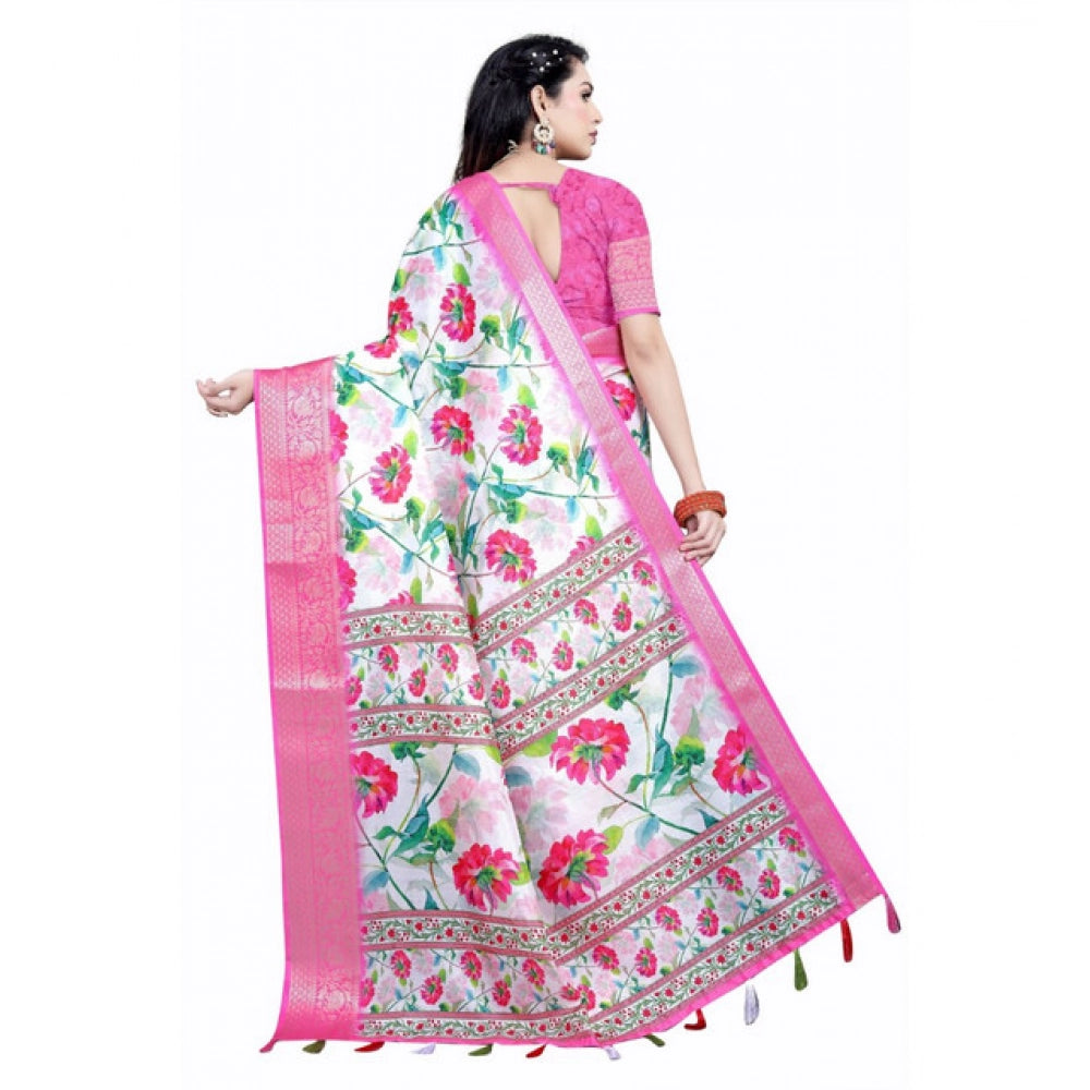 Gracious Women's Cotton Silk Floral Printed Saree With Blouse Piece
