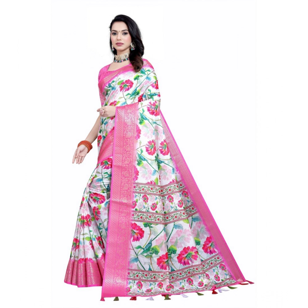 Gracious Women's Cotton Silk Floral Printed Saree With Blouse Piece