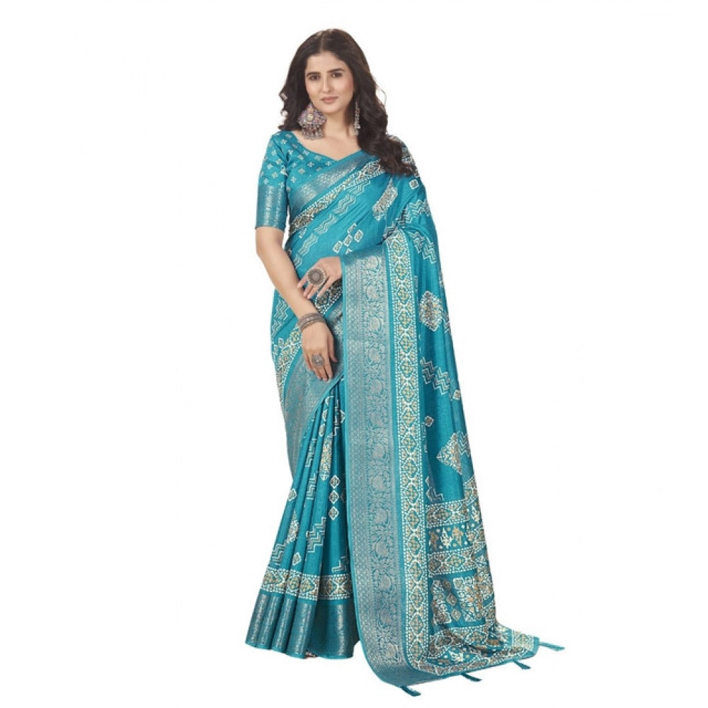 Charming Women's Cotton Silk Printed Saree With Blouse Piece