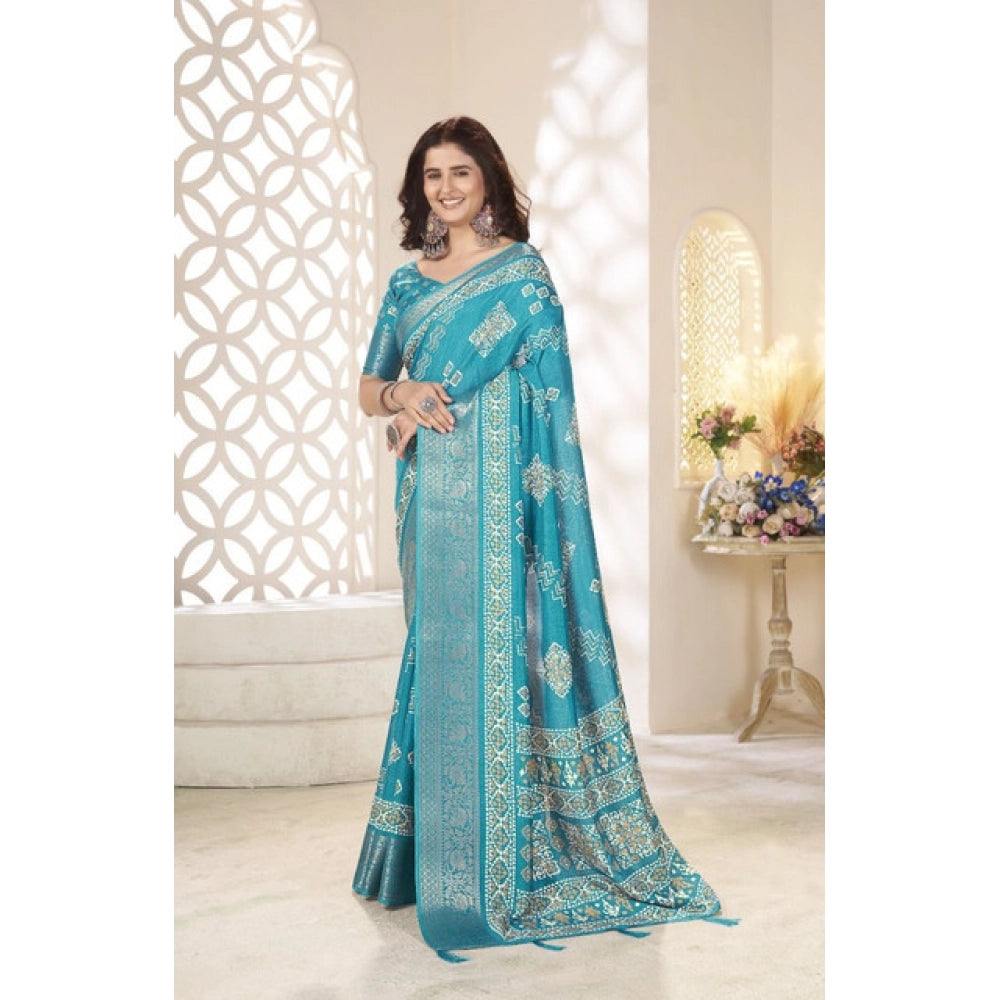 Charming Women's Cotton Silk Printed Saree With Blouse Piece