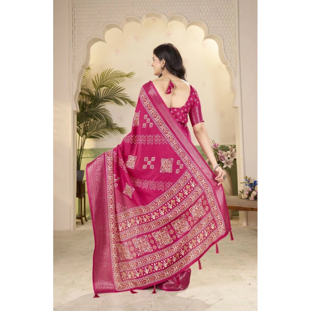 Charming Women's Cotton Silk Printed Saree With Blouse Piece
