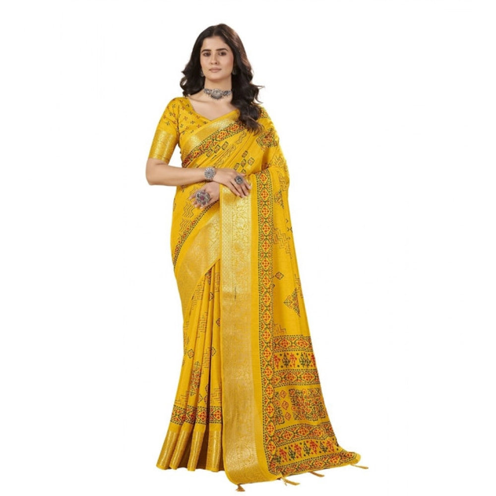 Charming Women's Cotton Silk Printed Saree With Blouse Piece