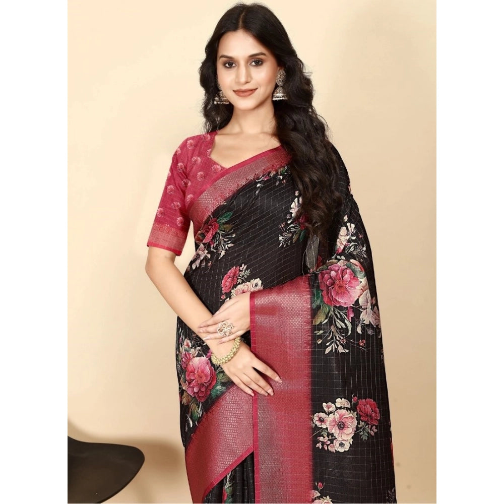 Exclusive Women's Cotton Silk Floral Printed Saree With Blouse Piece
