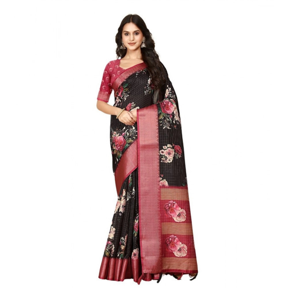 Exclusive Women's Cotton Silk Floral Printed Saree With Blouse Piece