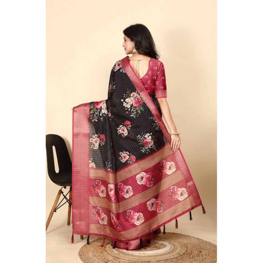 Exclusive Women's Cotton Silk Floral Printed Saree With Blouse Piece