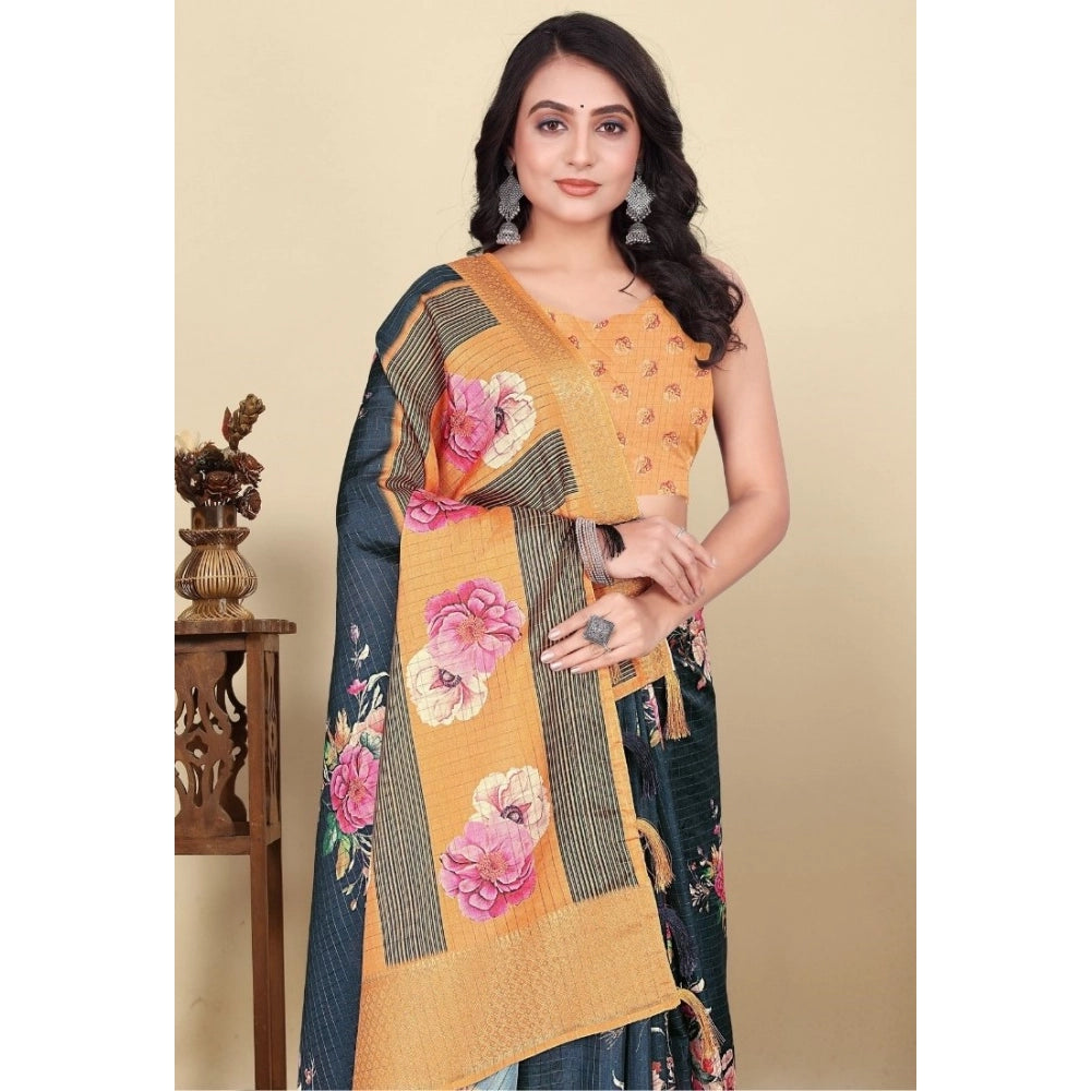 Exclusive Women's Cotton Silk Floral Printed Saree With Blouse Piece