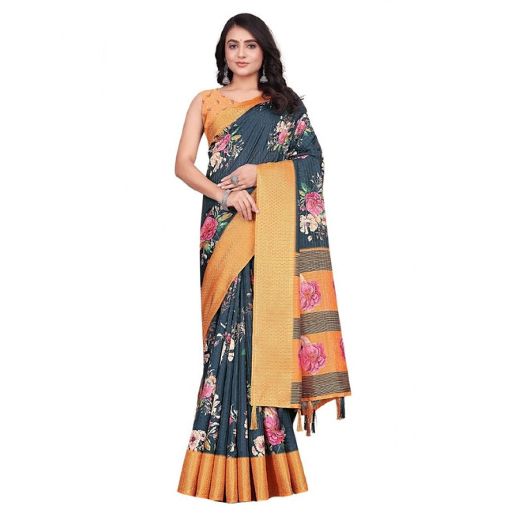 Exclusive Women's Cotton Silk Floral Printed Saree With Blouse Piece