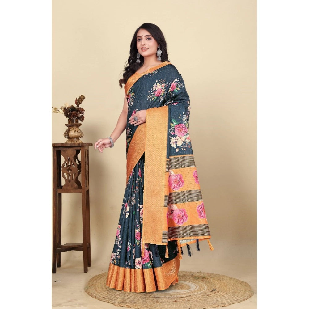 Exclusive Women's Cotton Silk Floral Printed Saree With Blouse Piece