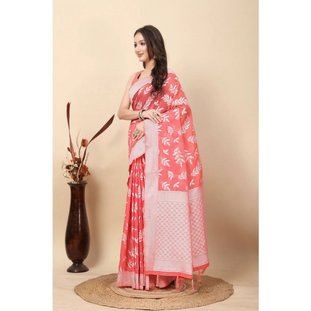 Awesome Women's Art Silk Jacquard Printed Saree With Blouse Piece