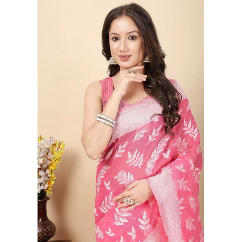 Awesome Women's Art Silk Jacquard Printed Saree With Blouse Piece
