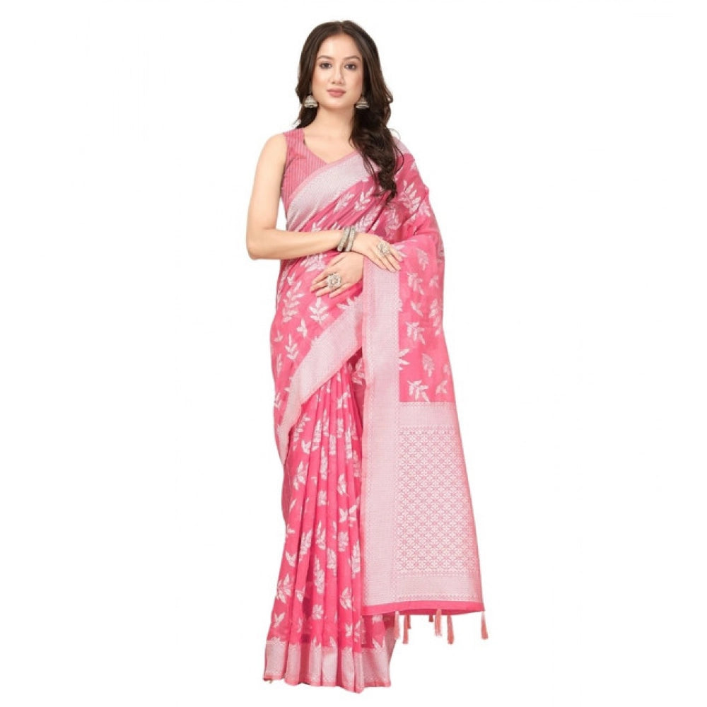 Awesome Women's Art Silk Jacquard Printed Saree With Blouse Piece