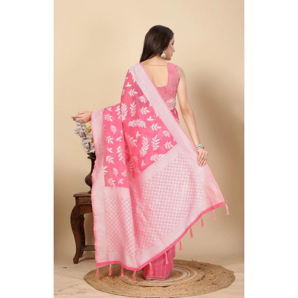 Awesome Women's Art Silk Jacquard Printed Saree With Blouse Piece