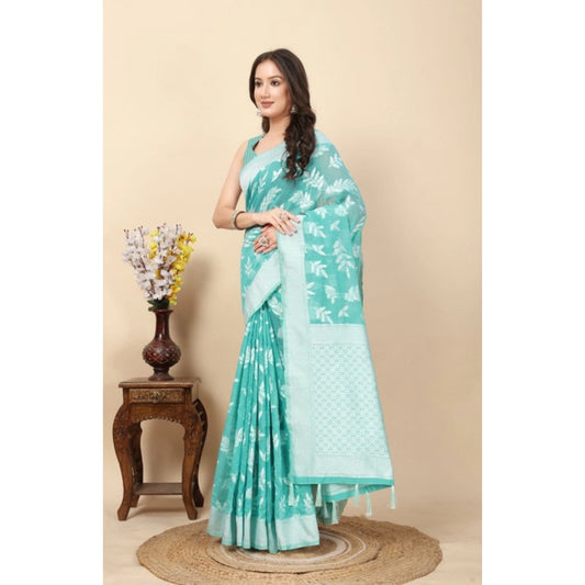 Awesome Women's Art Silk Jacquard Printed Saree With Blouse Piece