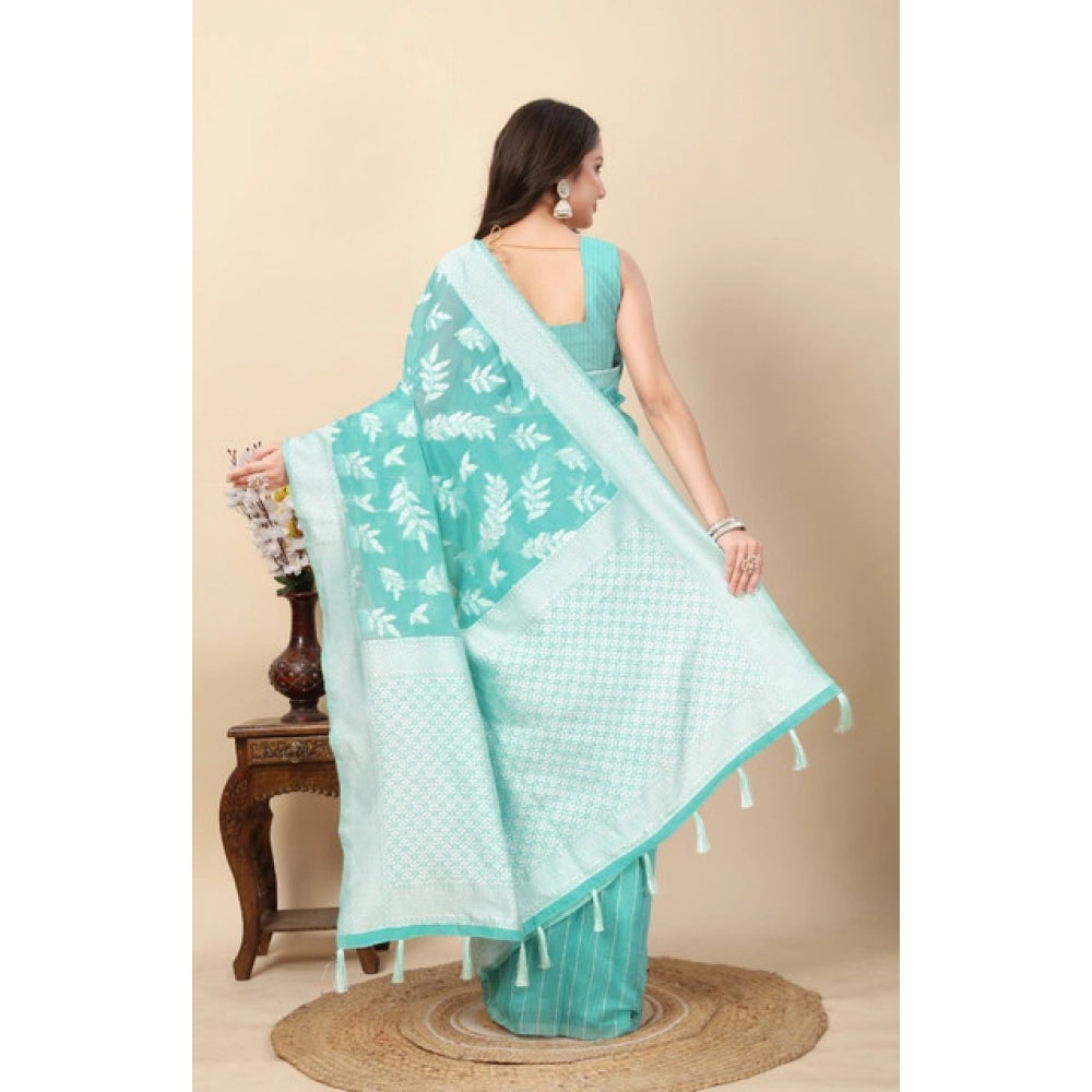 Awesome Women's Art Silk Jacquard Printed Saree With Blouse Piece