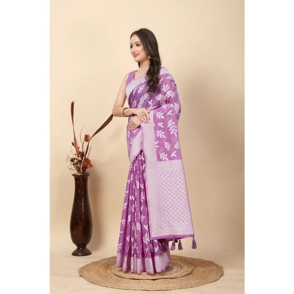 Awesome Women's Art Silk Jacquard Printed Saree With Blouse Piece