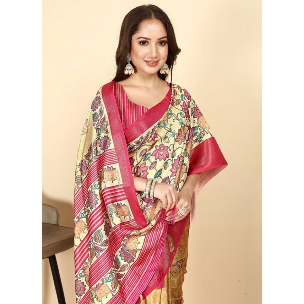 Charming Women's Cotton Silk Printed Saree With Blouse Piece