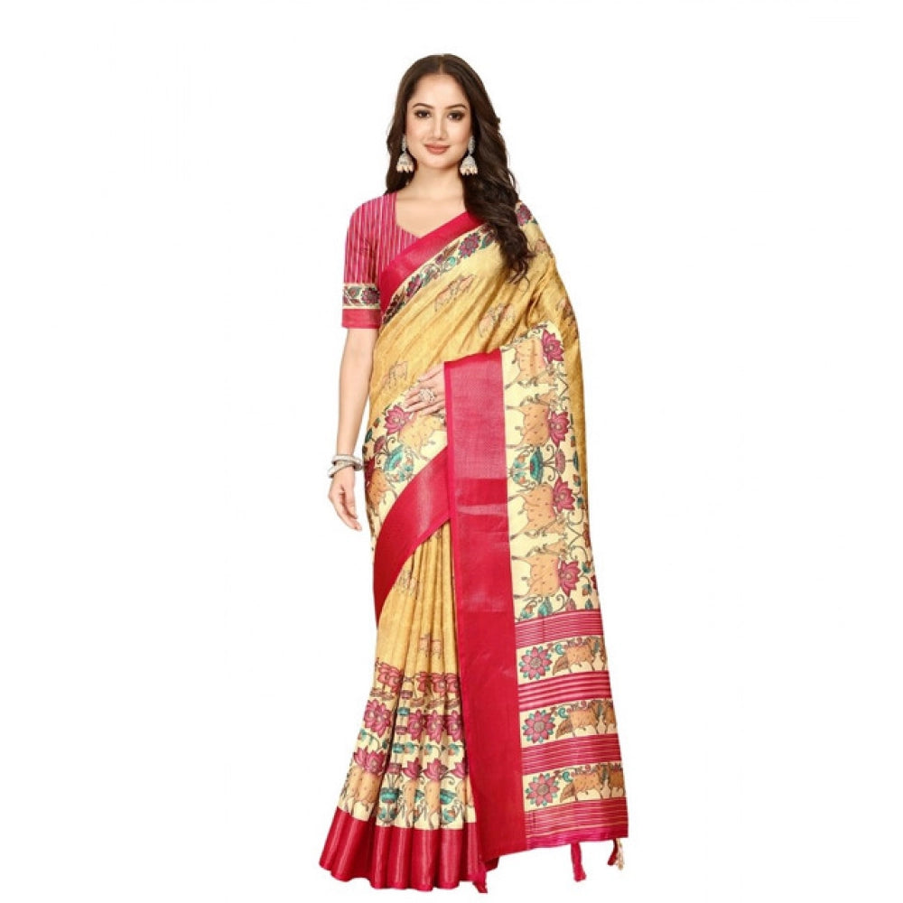 Charming Women's Cotton Silk Printed Saree With Blouse Piece