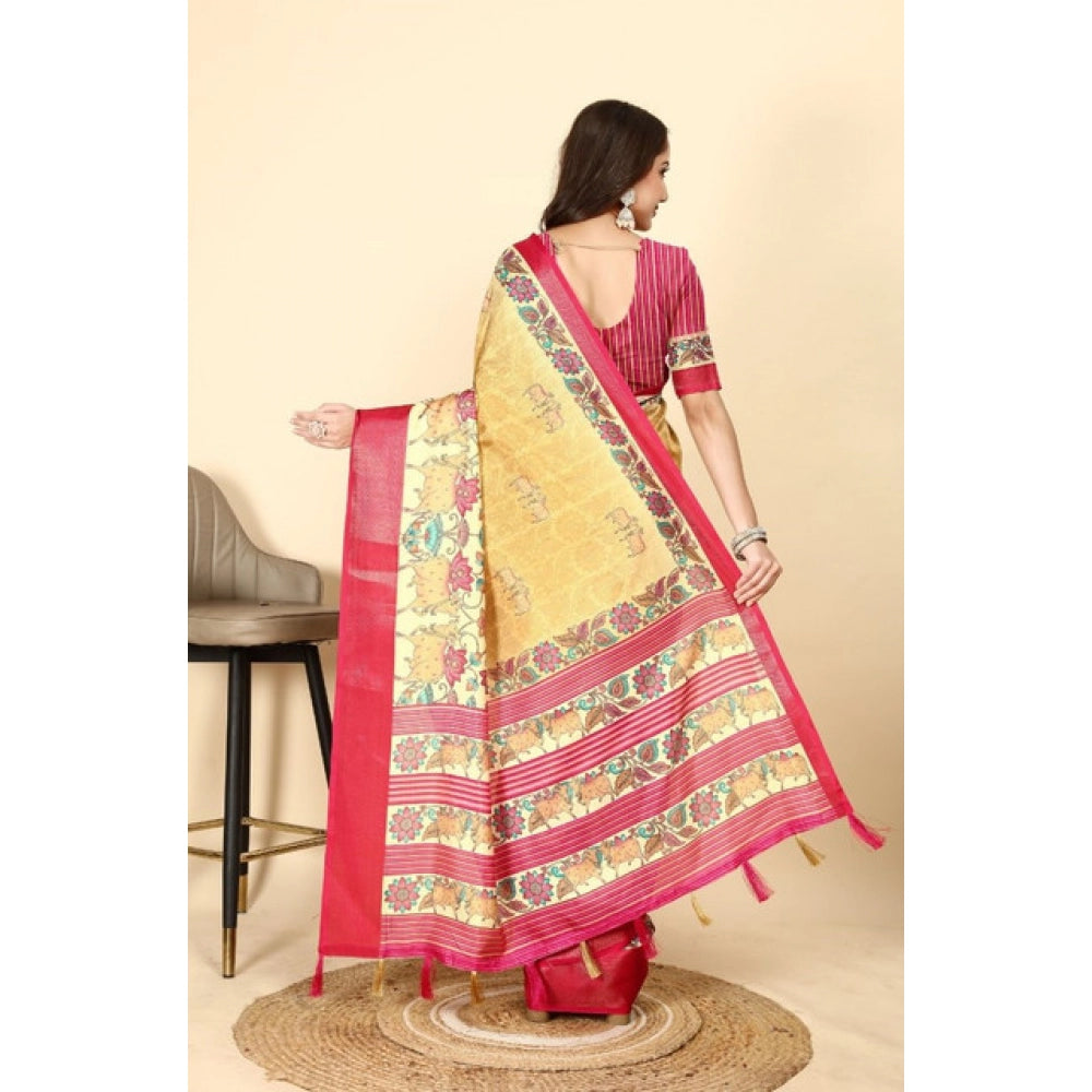Charming Women's Cotton Silk Printed Saree With Blouse Piece