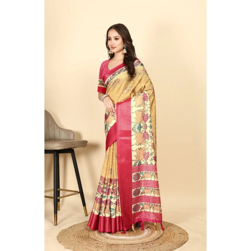 Charming Women's Cotton Silk Printed Saree With Blouse Piece