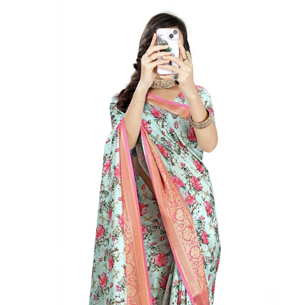 Gracious Women's Cotton Silk Floral Printed Saree With Blouse Piece