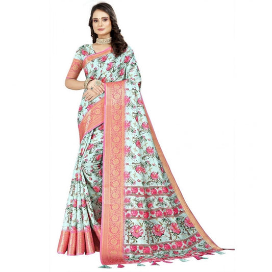 Gracious Women's Cotton Silk Floral Printed Saree With Blouse Piece