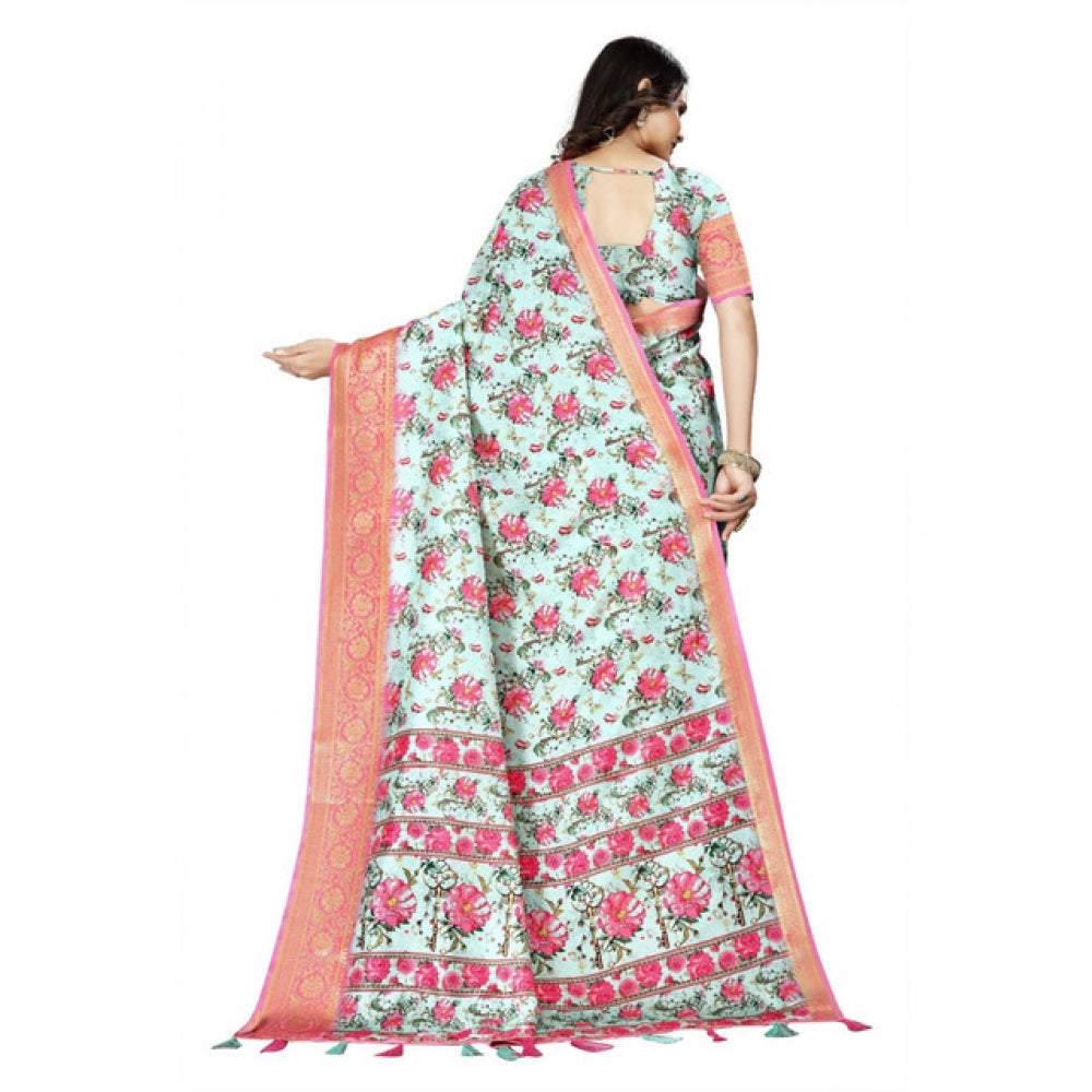 Gracious Women's Cotton Silk Floral Printed Saree With Blouse Piece
