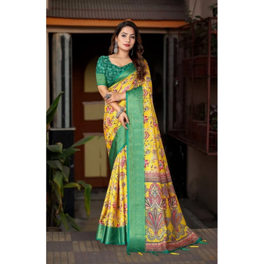 Gracious Women's Cotton Silk Floral Printed Saree With Blouse Piece