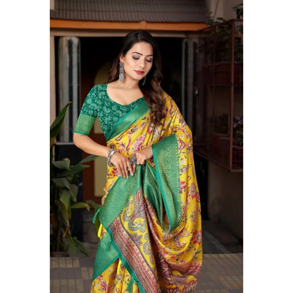 Gracious Women's Cotton Silk Floral Printed Saree With Blouse Piece