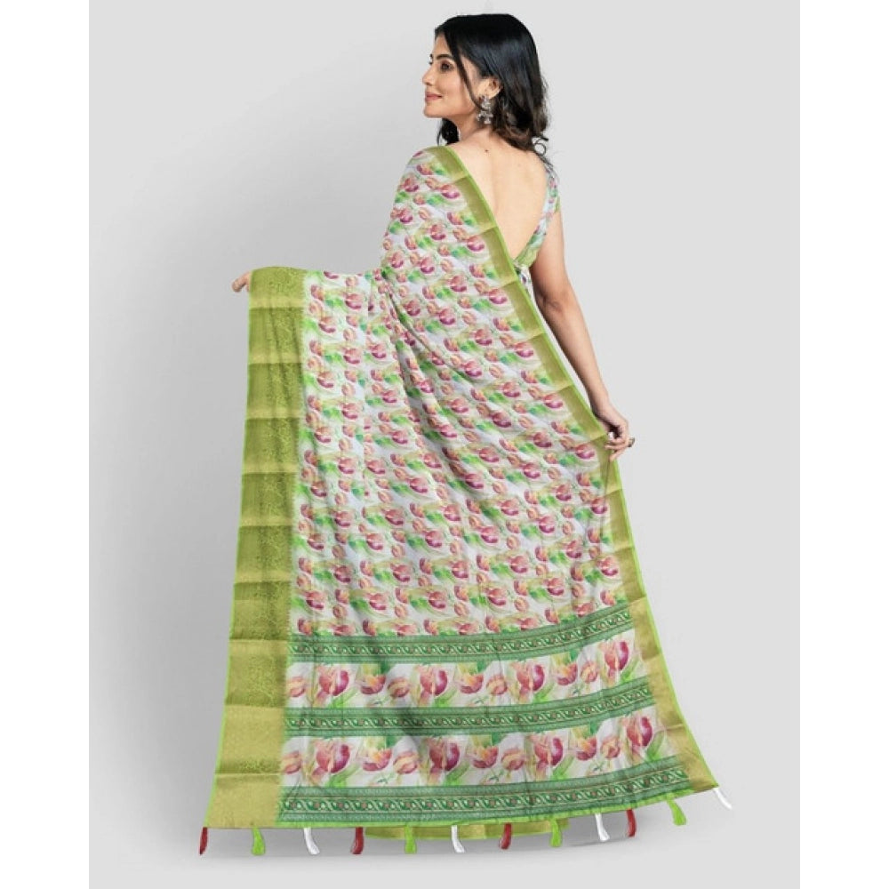 Astonishing Women's Cotton Blend Floral Printed Saree With Blouse Piece