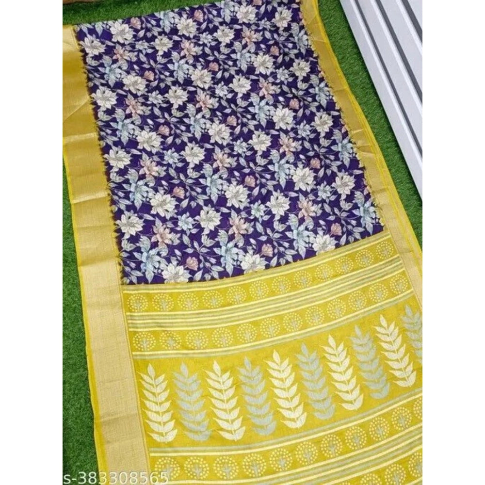 Astonishing Women's Cotton Blend Floral Printed Saree With Blouse Piece