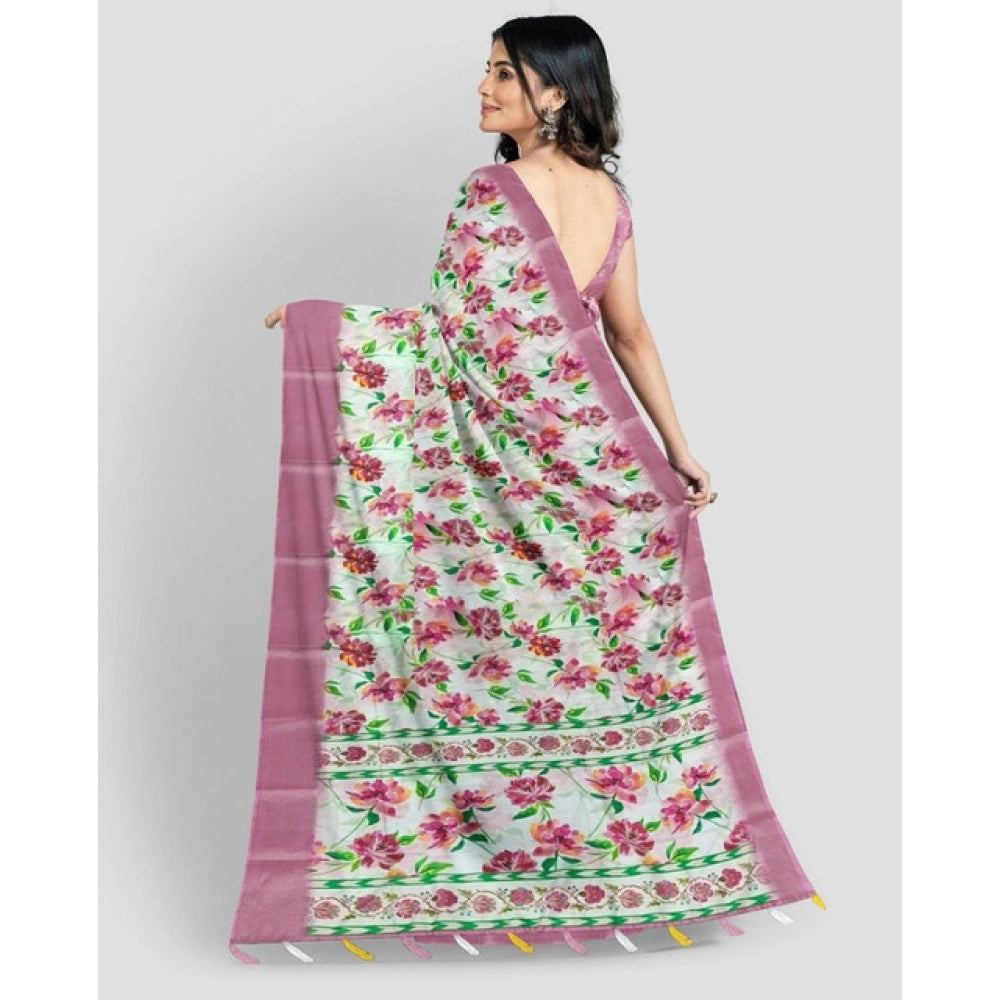 Astonishing Women's Cotton Blend Floral Printed Saree With Blouse Piece