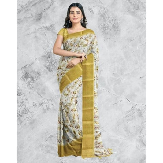 Astonishing Women's Cotton Blend Floral Printed Saree With Blouse Piece
