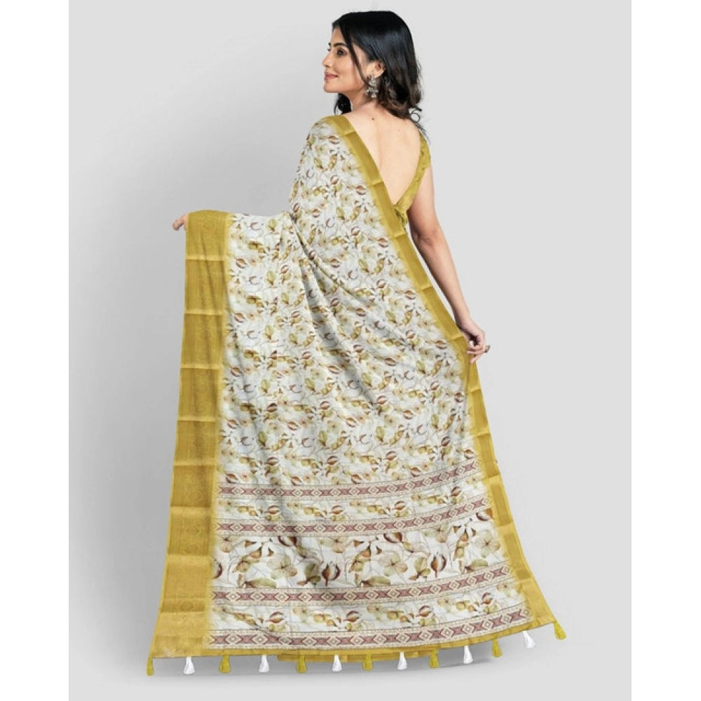 Astonishing Women's Cotton Blend Floral Printed Saree With Blouse Piece