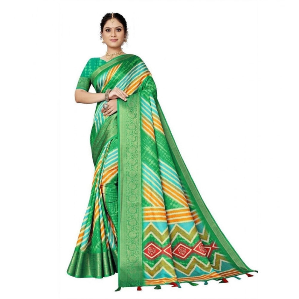 Charming Women's Cotton Silk Striped  Saree With Blouse Piece