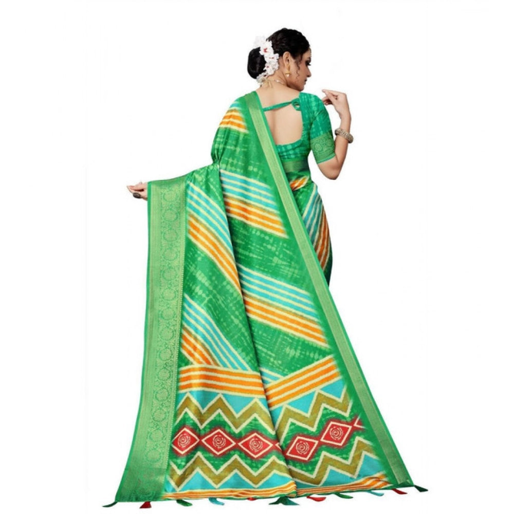 Charming Women's Cotton Silk Striped  Saree With Blouse Piece