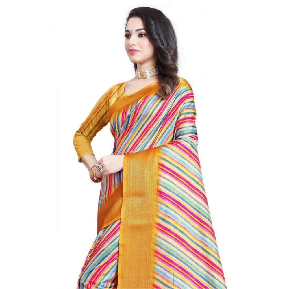 Charming Women's Cotton Silk Striped  Saree With Blouse Piece